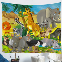 Load image into Gallery viewer, Cartoon Animal Theme Tapestry Elephant Giraffe Zebra Monkey Lion Decor Wall Hanging for Kids Room Bedroom Living Room Soft Lightweight Wall Blanket,S M L XL