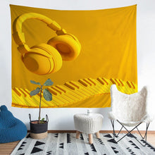 Load image into Gallery viewer, Modern Music Themed Wall Hanging for Kids Room Bedroom Living Room, Yellow Headset and Piano Keys Printed Wall Blanket Hip Hop Tapestry,S M L XL
