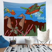 Load image into Gallery viewer, Underwater World Wall Hanging for Kids Room Bedroom Living Room, Hippocampus Fish Sea Turtle Printed Wall Blanket Ocean Animal Sealife Tapestry,S M L XL