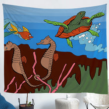 Load image into Gallery viewer, Underwater World Wall Hanging for Kids Room Bedroom Living Room, Hippocampus Fish Sea Turtle Printed Wall Blanket Ocean Animal Sealife Tapestry,S M L XL