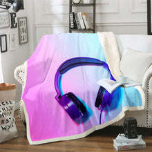 Load image into Gallery viewer, Headset Throw Blanket Musical Theme Bed Throws for Kids Boys Girls Teens. Rock Hip Hop Style Flannel Fleece Blanket Headphone Bedspread Cover,Baby Throw Twin Queen