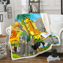 Load image into Gallery viewer, Cartoon Animal Theme Throw Blanket Elephant Giraffe Zebra Monkey Lion Decor Bed Throws for Kids Boys Teens Soft Lightweight Flannel Fleece Blanket,Baby Throw Twin Queen