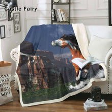 Load image into Gallery viewer, Castle Fairy 3D Horse Flannel Fleece Blanket Running Steed Printed Throw Blanket Animal Theme Bed Throws for Kids Boys Teens Soft Lightweight Bedspread Cover,Baby Throw Twin Queen