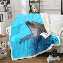 Load image into Gallery viewer, Dolphin Bed Throws for Kids Boys Teens, Underwater Sea Animal Theme Flannel Fleece Blanket Ocean Marine Life Print Throw Blanket for Couch Sofa,Baby Throw Twin Queen