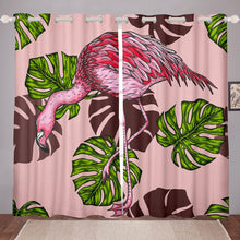 Load image into Gallery viewer, Pink Flamingo Curtain Wild Animal Theme Window Curtain for Kids Room Bedroom Living Room Green Palm Leaf Decor Window Drapes Lightweight Bed Blanket