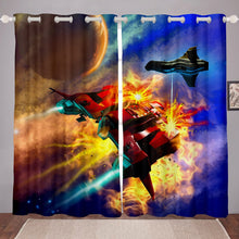 Load image into Gallery viewer, Game Curtain Cartoon Aircraft War Pattern Print Window Curtain for Kids Room Bedroom Living Room Gamer Blackout Room Darkening Wide Panel Curtains