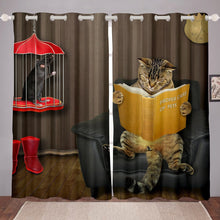 Load image into Gallery viewer, RezsoyeN Animal Theme Curtain Cute Cat Sitting on the Sofa and Reading Pattern Printed Window Curtain for Kids Room Bedroom Living Room Lightweight Window Drapes