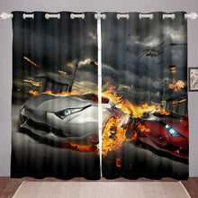 Load image into Gallery viewer, Flame Car Window Drapes Racing Car Blackout Room Darkening Wide Panel Curtains Speed Sport Car Window Curtain for Kids Room Bedroom Livign Room