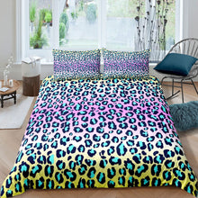 Load image into Gallery viewer, Leopard Print Duvet Cover Set for Kids Girls Woman Wildlife Style Bedding Set Purple Gradient Comforter Cover Yellow Blue Leopard Bedspread Cover,Room Decor 2/3Pcs Bedding