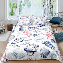 Load image into Gallery viewer, Ocean Theme Bedding Set Kids Boys Girls Conch Shell Starfish Comforter Cover Marine Ocean Creature Duvet Cover Sea Animal Print Quilt Cover,Room Decor 2/3Pcs Bedding