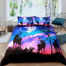 Load image into Gallery viewer, 3D Galaxy Bedding Set Kids Boys Girls Blue Purple Starry Sky Duvet Cover Deer forest Night Comforter Cover Wildlife Style Bedspread Cover,Room Decor 2/3Pcs Bedding