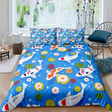 Load image into Gallery viewer, Ornamental Fish Duvet Cover Set Carp Lotus Leaf Pond Bedding Set Kids Boys Girls Cool Summer Comforter Cover Lightweight Bedspread Cover,Room Decor 2/3Pcs Bedding