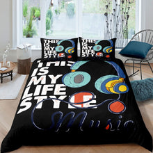 Load image into Gallery viewer, Music Headset Comforter Cover Set for Kids Boys Teens Rock Music Theme Duvet Cover Hip Hop Hipster Bedding Set Street Culture Quilt Cover,Room Decor 2/3Pcs Bedding