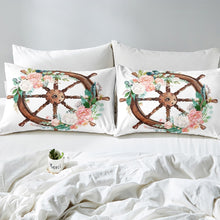 Load image into Gallery viewer, Ocean Nautical Duvet Cover Set for Kids Girls Adults 3D Rudder Floral Print Comforter Cover Sea Adventure Bedding Set Luxury Soft Quilt Cover,Room Decor 2/3Pcs Bedding