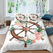 Load image into Gallery viewer, Ocean Nautical Duvet Cover Set for Kids Girls Adults 3D Rudder Floral Print Comforter Cover Sea Adventure Bedding Set Luxury Soft Quilt Cover,Room Decor 2/3Pcs Bedding