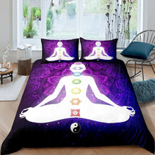 Load image into Gallery viewer, Yoga Comforter Cover Set for Girls Woman Chakra Print Duvet Cover Adults Boho Mandala Bedding Set Purple Galaxy Quilt Cover,Room Decor 2/3Pcs Bedding
