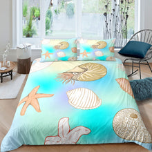 Load image into Gallery viewer, Ocean Duvet Cover Set 3D Starfish Shell Bedding Set for Kids Boys Girls Blue Fluid Sea Comforter Cover Summer Beach Theme Bedspread Cover,Room Decor 2/3Pcs Bedding
