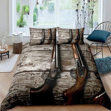 Load image into Gallery viewer, Western Cowboy Duvet Cover Set for Kids Boys Teens Hunter Shotgun Comforter Cover 3D Gun Print Bedding Set Red Dead West Quilt Cover,Room Decor 2/3Pcs Bedding