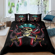Load image into Gallery viewer, Pirate Skull Bedding Set for Kids Boys Teens Octopus Ocean Nautical Comforter Cover Skeleton Sealife Duvet Cover Sea Adventure Quilt Cover,Room Decor 2/3Pcs Bedding