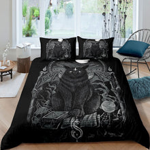 Load image into Gallery viewer, Cat Comforter Cover Set for Kids Boys Teens Halloween Theme Duvet Cover Skull Magic Book Bedding Set Horrible Demon Quilt Cover,Room Decor 2/3Pcs Bedding ,Black