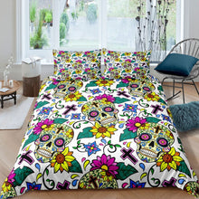 Load image into Gallery viewer, Sugar Skull Duvet Cover Set for Boys Teens Botanical Floral Print Comforter Cover Hippie Skeleton Bedding Set Gothic Bones Print Quilt Cover,Room Decor 2/3Pcs Bedding