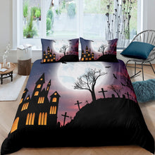 Load image into Gallery viewer, Halloween Theme Comforter Cover Set Kids Boys Teens Cartoon Castle Bedding Set Bat Cemetery Moon Duvet Cover Horror Halloween Bedspread Cover,Room Decor 2/3Pcs Bedding