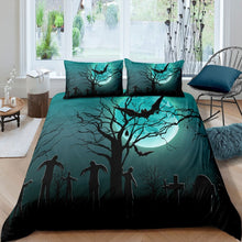 Load image into Gallery viewer, Halloween Theme Bedding Set for Kids Boys Teens Ghost and Graveyard Duvet Cover Bat Moon Tree Comforter Cover Scary Halloween Bedspread Cover,Room Decor 2/3Pcs Bedding