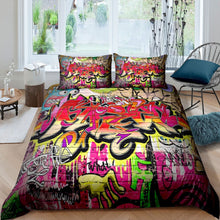 Load image into Gallery viewer, Hip Hop Bedding Set Boys Youth Hippie Graffiti Comforter Cover Kids Teens Graffiti Wall Art Duvet Cover Street Culture Quilt Cover,Room Decor 2/3Pcs Bedding
