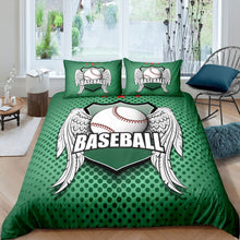 Load image into Gallery viewer, Sports Baseball Duvet Cover Set Kids Boys Teens Sports Theme Bedding Set Green Dot Comforter Cover 3D Baseball Pattern Bedspread Cover,Room Decor 2/3Pcs Bedding