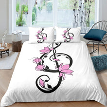 Load image into Gallery viewer, Luxury Girls Floral Print Comforter Cover Set Woman Blossom Flowers Duvet Cover Note Music Bedding Set Botanical Pattern Quilt Cover,Room Decor 2/3Pcs Bedding ,White