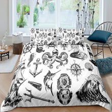 Load image into Gallery viewer, Nautical Theme Duvet Cover Set Kids Boys Teens Ocean Marine Life Bedding Set Octopus Compass Sailboat Comforter Cover Sea Adventure Bedspread Cover,Room Decor 2/3Pcs Bedding
