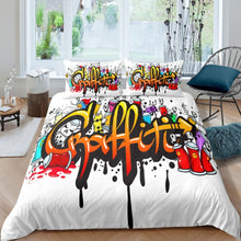 Load image into Gallery viewer, Graffiti Pattern Bedding Set Boys Teens Hippie Graffiti Style Duvet Cover Youth Hip Hop Street Culture Comforter Cover Graphic Wall Quilt Cover,Room Decor 2/3Pcs Bedding