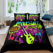 Load image into Gallery viewer, Hippie Graffiti Comforter Cover Set Kids Boys Teens Rock Music Theme Bedding Set Electric Guitar Radio Duvet Cover Music Notes Bedspread Cover,Room Decor 2/3Pcs Bedding