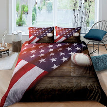 Load image into Gallery viewer, Baseball Comforter Cover Set for Kids Boys American Flag Wooden Scenes Bedding Set Teens Sports Theme Duvet Cover 3D Ball Pattern Bedspread Cover,Room Decor 2/3Pcs Bedding