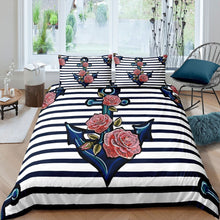 Load image into Gallery viewer, Luxury Stripe Comforter Cover Set Kids Boys Girls Ocean Nautical Duvet Cover Anchor Floral Print Bedding Set Sea Adventure Quilt Cover,Room Decor 2/3Pcs Bedding