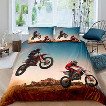 Load image into Gallery viewer, RezsoyeN 3D Dirt Bike Duvet Cover Set Kids Boys Teens Extreme Sport Theme Bedding Set Motocross Rider Comforter Cover Motorcycle Printed Duvet Cover,Room Decor 2/3Pcs