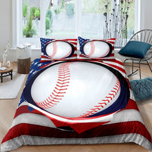 Load image into Gallery viewer, Baseball Comforter Cover Set for Kids Boys American Flag Bedding Set Teens Sports Theme Duvet Cover 3D Ball Pattern Bedspread Cover,Room Decor 2/3Pcs Bedding