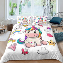 Load image into Gallery viewer, Kids Cartoon Unicorn Bedding Set Child Boys Girls Rainbow Unicorn Comforter Cover Cute Animal Pattern Duvet Cover Soft Children Quilt Cover,Room Decor 2/3Pcs Bedding