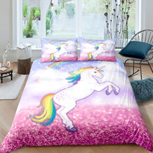 Load image into Gallery viewer, Kids Unicorn Bedding Set Child Girls Cartoon Unicorn Print Comforter Cover Magical Animal Print Duvet Cover Glitter Rainbow Quilt Cover,Room Decor 2/3Pcs Bedding ,Pink