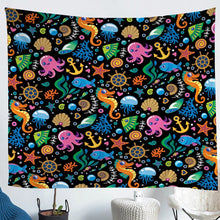 Load image into Gallery viewer, Kids Ocean Theme Tapestries Wall Hanging Kids Boys Octopus Seahorse Jellyfish Bedding Throw Blanket Cartoon Sea Animal Tapestry Colorful Sealife Wall Blanket,Bedding Collection