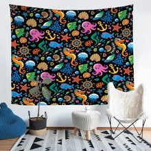 Load image into Gallery viewer, Kids Ocean Theme Tapestries Wall Hanging Kids Boys Octopus Seahorse Jellyfish Bedding Throw Blanket Cartoon Sea Animal Tapestry Colorful Sealife Wall Blanket,Bedding Collection