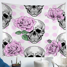 Load image into Gallery viewer, Rose Skull Tapestry for Girls Children Women Skull Pattern Wall Hanging Skeleton Design Wall Blanket Room Decor Purple Polka Dots Wall Art Beach Throw Tapestry