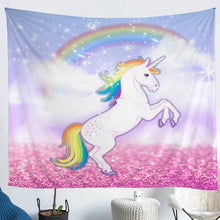 Load image into Gallery viewer, Kids Unicorn Tapestries Wall Hanging Child Girls Cartoon Unicorn Print Tapestry Magical Animal Print Bedding Throw Blanket Glitter Rainbow Wall Blanket,Bedding Collection ,Pink