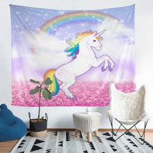 Load image into Gallery viewer, Kids Unicorn Tapestries Wall Hanging Child Girls Cartoon Unicorn Print Tapestry Magical Animal Print Bedding Throw Blanket Glitter Rainbow Wall Blanket,Bedding Collection ,Pink