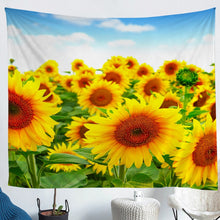 Load image into Gallery viewer, Sunflower Tapestry Girls Floral Print Wall Hanging for Women Girly Blossom Flowers Pattern Wall Blanket Green Yellow Botanical Branches Wall Art Nature Theme Room Decor Picnic Sheet