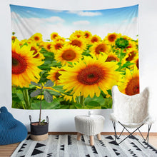Load image into Gallery viewer, Sunflower Tapestry Girls Floral Print Wall Hanging for Women Girly Blossom Flowers Pattern Wall Blanket Green Yellow Botanical Branches Wall Art Nature Theme Room Decor Picnic Sheet