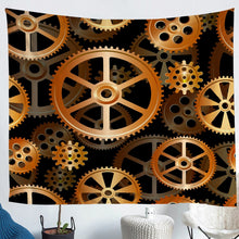 Load image into Gallery viewer, Industrial Wall Hanging Clock Theme Gears Tapestry Golden Steampunk Style Wall Blanket for Girls Boys Adults Mechanical Gearwheel Wall Art Machine?Pattern Room Decor Picnic Sheet