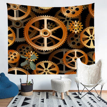 Load image into Gallery viewer, Industrial Wall Hanging Clock Theme Gears Tapestry Golden Steampunk Style Wall Blanket for Girls Boys Adults Mechanical Gearwheel Wall Art Machine?Pattern Room Decor Picnic Sheet