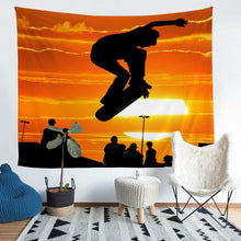 Load image into Gallery viewer, Teens Skateboard Tapestry Hipster Young Man Wall Hanging for Kids Boys Youth Extreme Sports Theme Wall Blanket Skate Board Sunset Scenery Wall Art Room Decor Sofa Cover