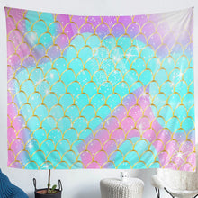 Load image into Gallery viewer, Girls Mermaid Scales Wall Hanging Girly Chic Fish Scales Tapestry for Kids Children Women Ocean Marine Themed Wall Blanket Pink Teal Sealife Style Room Decor Sofa Cover